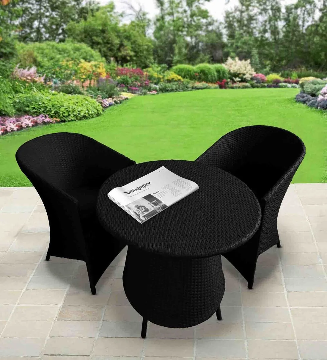 Nell Outdoor Patio Seating Set 2 Chairs and 1 Table Set (Black)