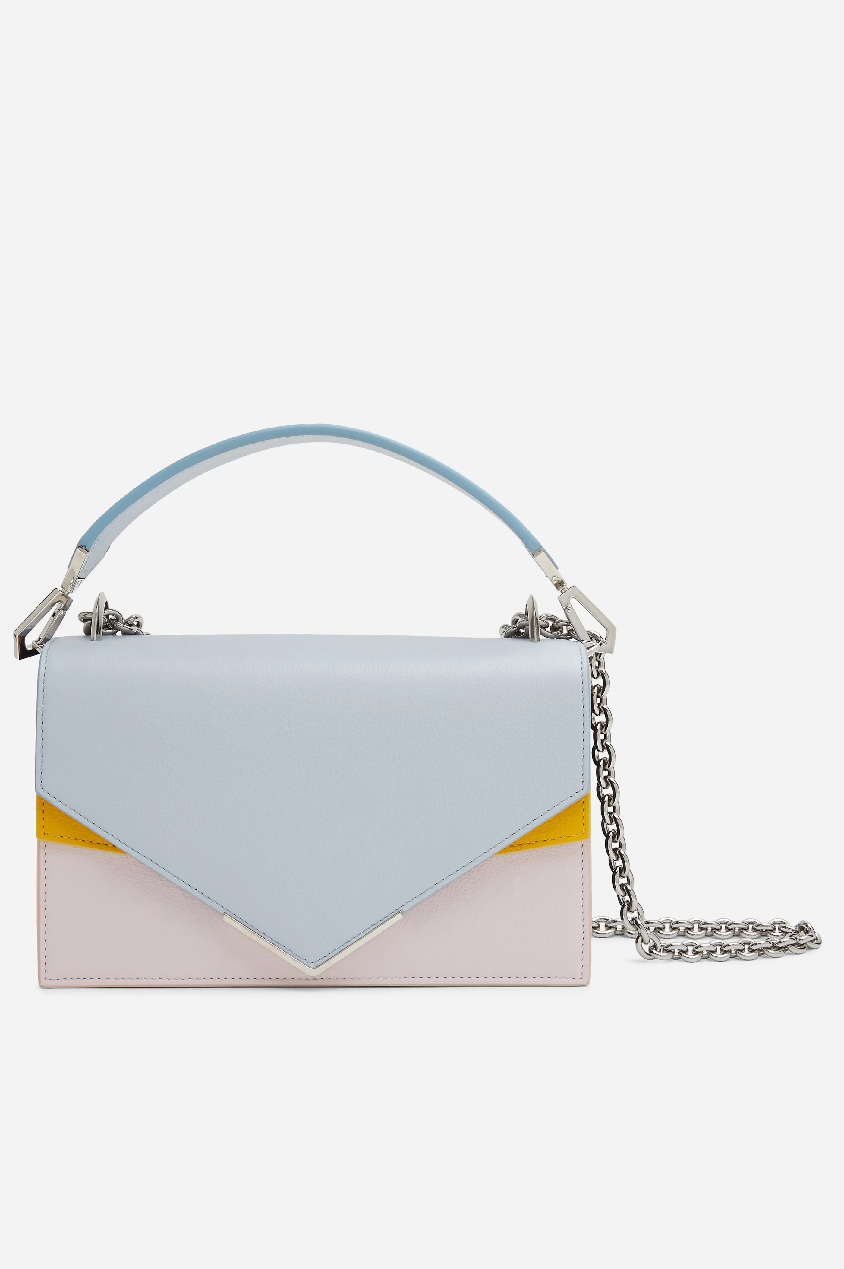 Pale Blue, Pink and Mustard Calf Leather and Suede with Silver Hardware