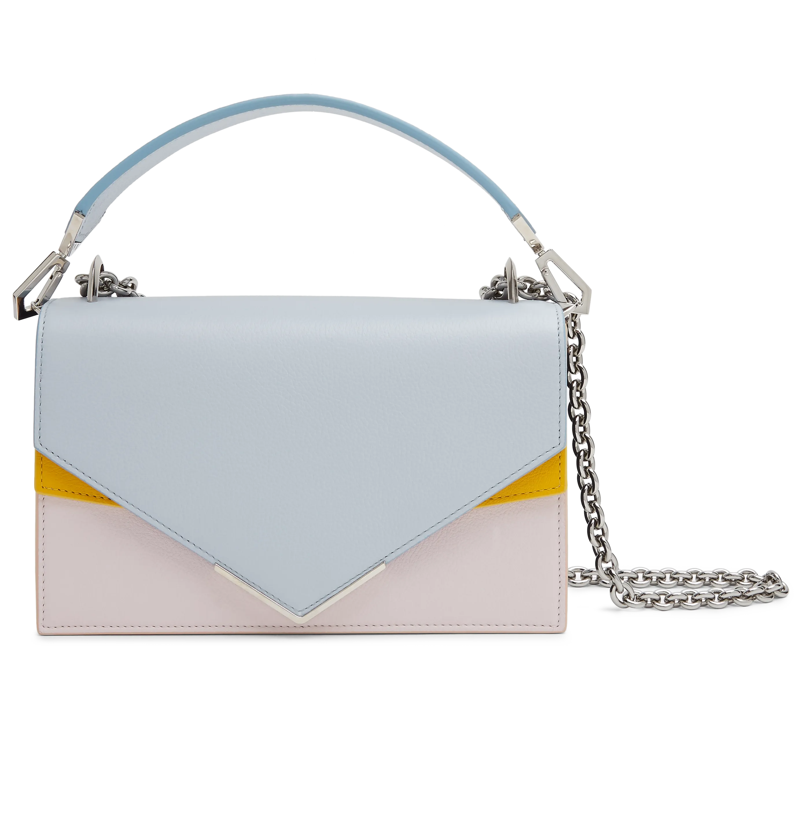 Pale Blue, Pink and Mustard Calf Leather and Suede with Silver Hardware