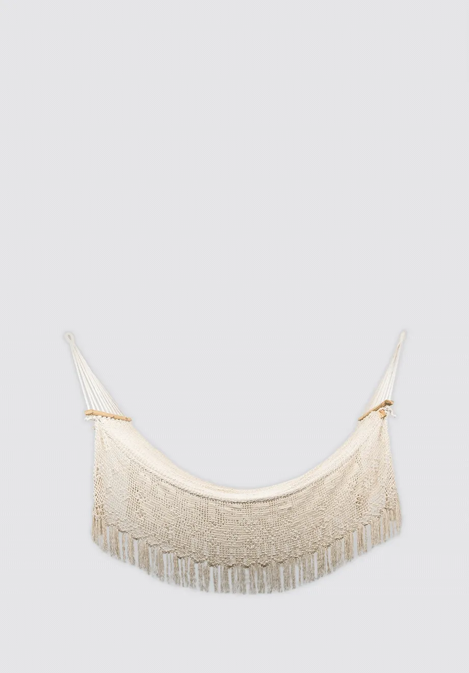 Personalized Boho Natural Cotton Hammock with Macrame Fringe (Wooden Bar)