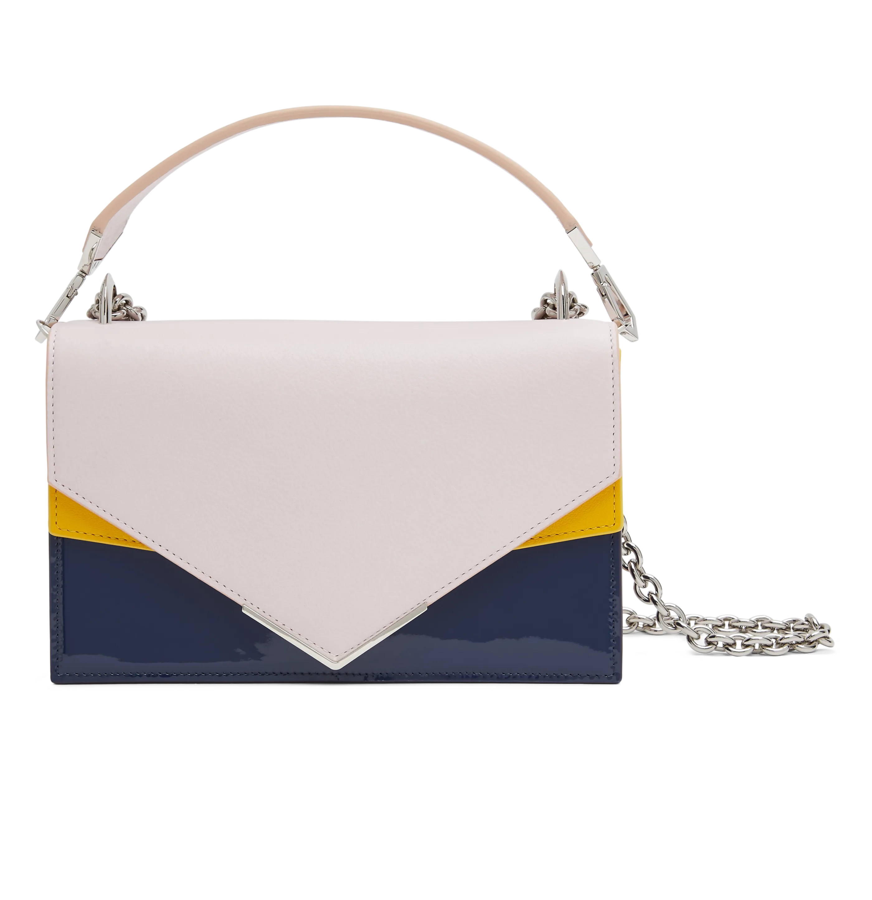 Pink, Navy and Mustard Calf Leather, Patent Leather and Suede with Silver Hardware