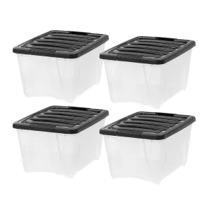 Plastic Storage Bins, Stackable Storage Container with Secure Latching Buckles and Black Lid, 32 Qt.