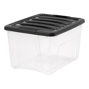 Plastic Storage Bins, Stackable Storage Container with Secure Latching Buckles and Black Lid, 40 Qt.