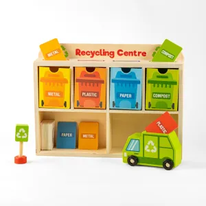 Playbox Wooden Tiny Trash Hub Reduce & Reuse Recycling Green Garbage Truck Toy