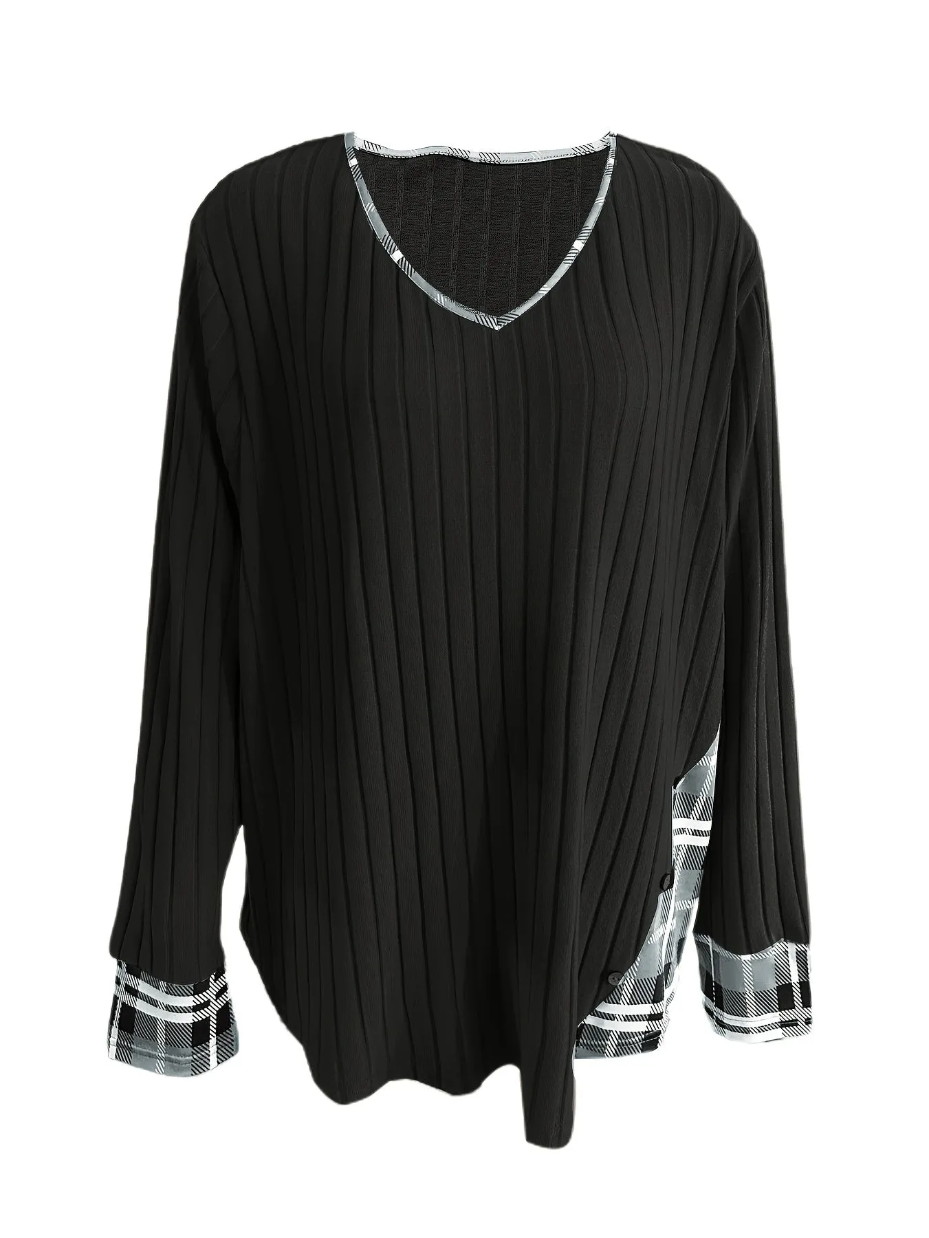 Plus Size Plaid Stitching Sweater - Effortless Style for Fall & Winter Wardrobes