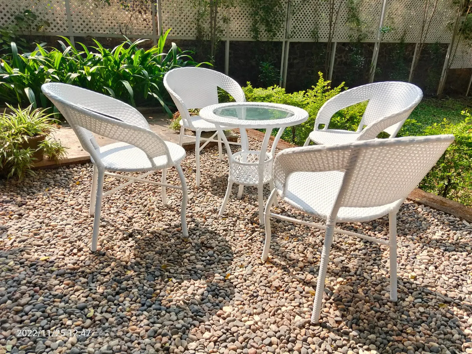 PRATHAM INDIA Beautiful Outdoor Garden Furniture Set for Coffee Table, Balcony Furniture, Office Furniture Patio Seating Set (Standard, White1(4 Chair 1 Table))