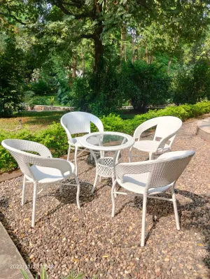 PRATHAM INDIA Beautiful Outdoor Garden Furniture Set for Coffee Table, Balcony Furniture, Office Furniture Patio Seating Set (Standard, White1(4 Chair 1 Table))