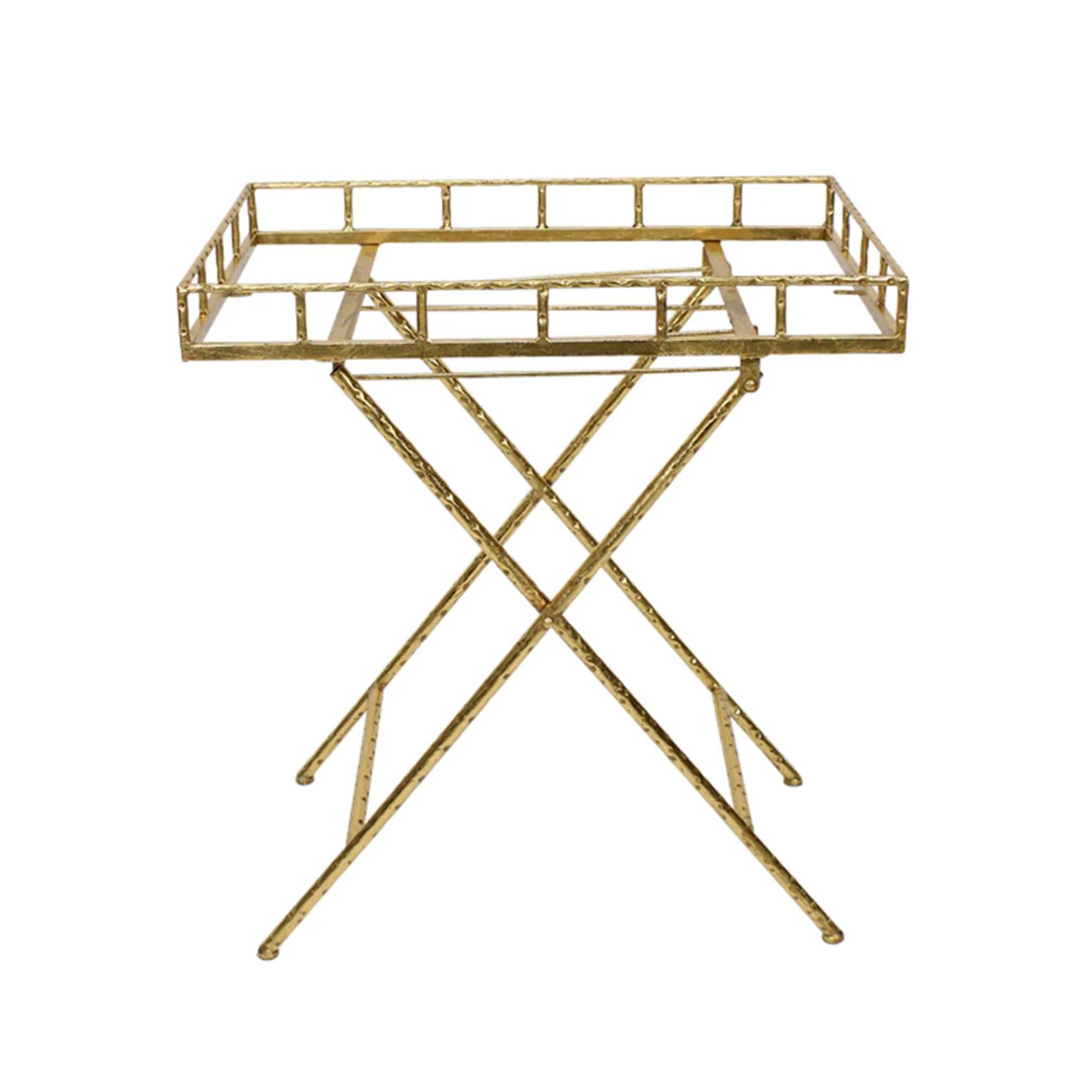 Rectangular Gold Metal Accenttable, Mirror Top