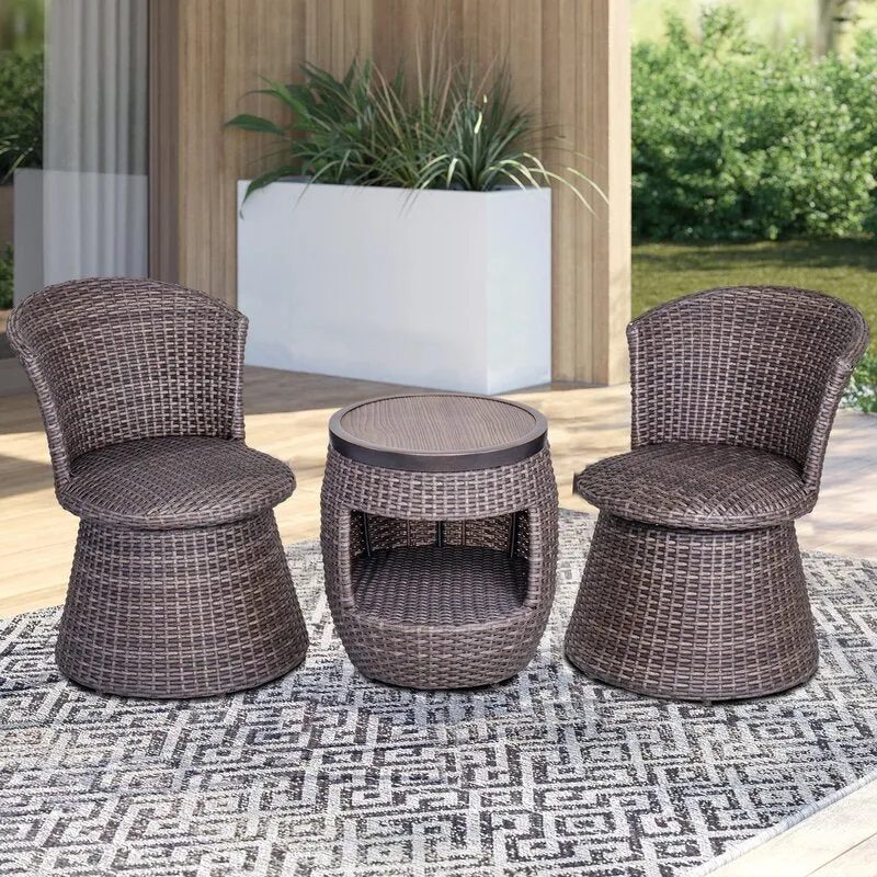 Sandy Outdoor Patio Seating Set 2 Chairs and 1 Table Set (Brown)