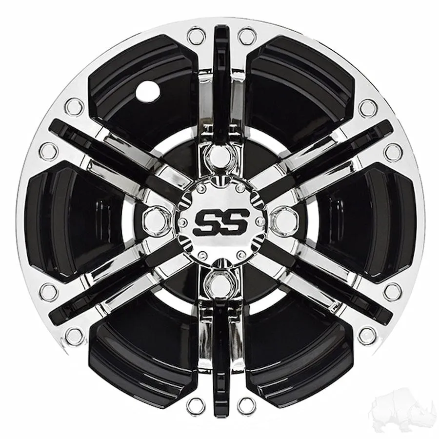 Universal 10" Golf Cart Hub Caps- Daytona (Chrome w/ Black) | RHOX