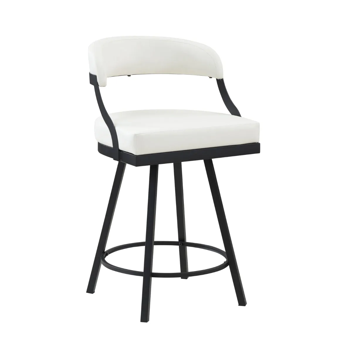 White Swivel Counter Height Chair - Faux Leather - Set of 2