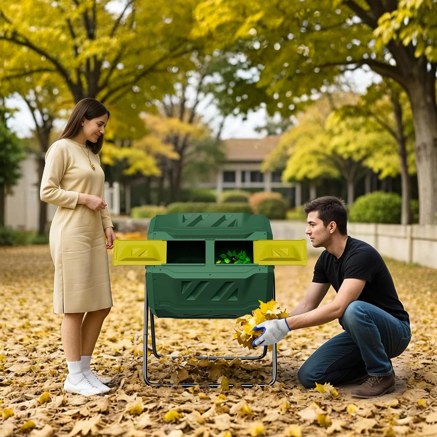 ZENY™ Large Composting Tumbler 43 Gallon Capacity Composter, Dual Chamber Rotating Waste Bins